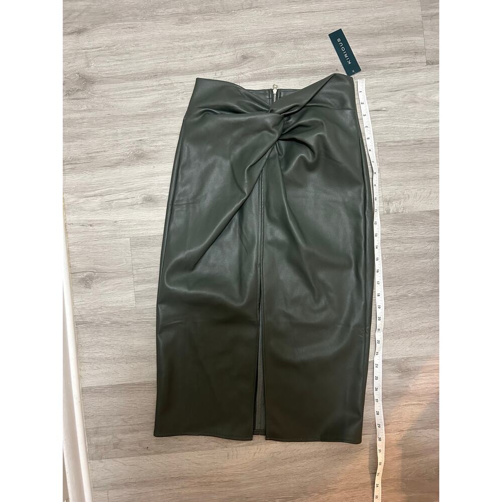 Olive green pleather skirt twist front by Kirious M
